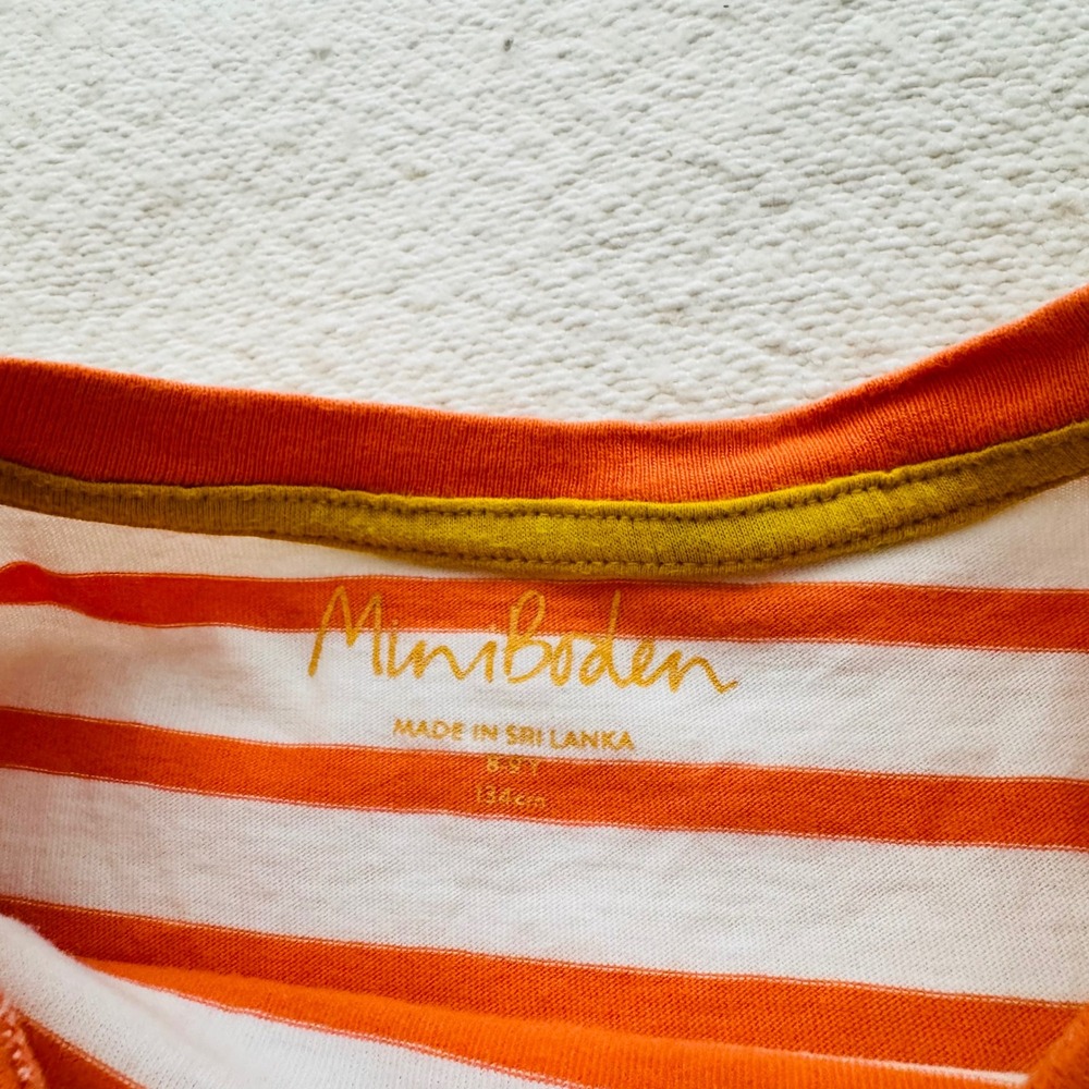 Mini Boden Leopard Applique Stripe Tee Knit Crew Neck Orange Casual Size 8-9 - Picture 4 of 6